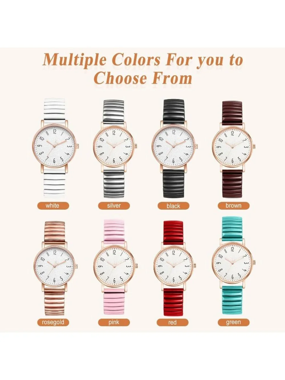 Women's Rose Gold Analog Elastic Strap Arabic Numerals Waterproof Wrist Watch